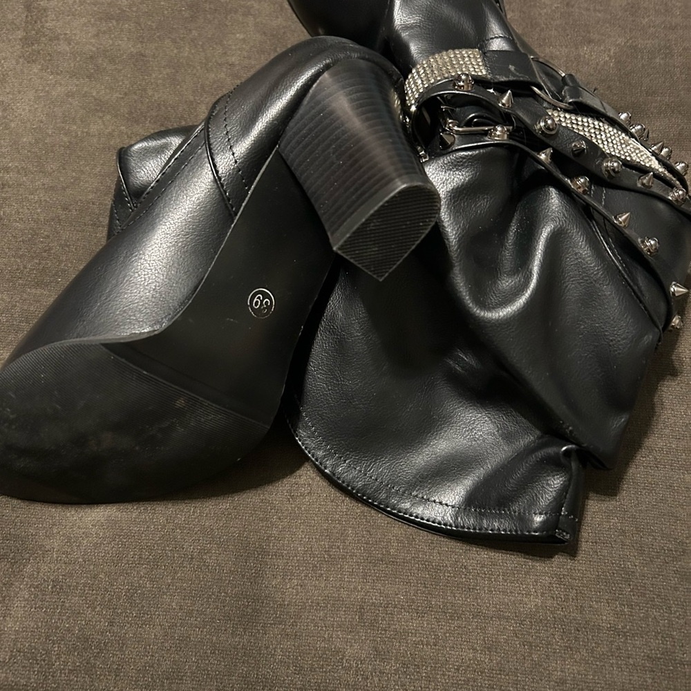 Black Leather Studded Boots